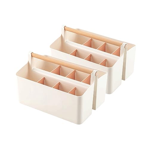 Vidifor 2 pcs Large Portable Caddy Tote with Handle, DIY Divided Basket, Desk and Dorm Caddy for Art Supplies, Makeup, Office Storage Supplies (Pink Dividers) - color: Pink Dividers