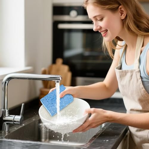 Extra Large Dish Sponges Kitchen for Cleaning, Natural Cellulose Sponges Reusable and Biodegradable, Non Scratch Sponge for Dishes Household Use (3-Pack) - color: Yellow / White / Blue