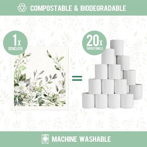 6 Pieces Swedish Kitchen Dishcloths Green Eucalyptus Cleaning Cloths Reusable Absorbent Sponge Cloths Dish Quick Drying Washable Cleaning for Kitchen,Washing,Hand, Counter Wipes - color: Green