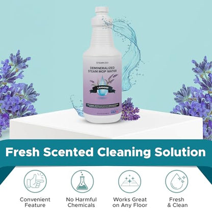 Steam & Go Demineralized Water for Steam Mop – Lavender Scent, 32 oz (Pack of 12)| Scented Floor Cleaner Solution, Ready-to-Use, Compatible with Any Steam Cleaner - size: 32 Fl Oz (Pack of 12)