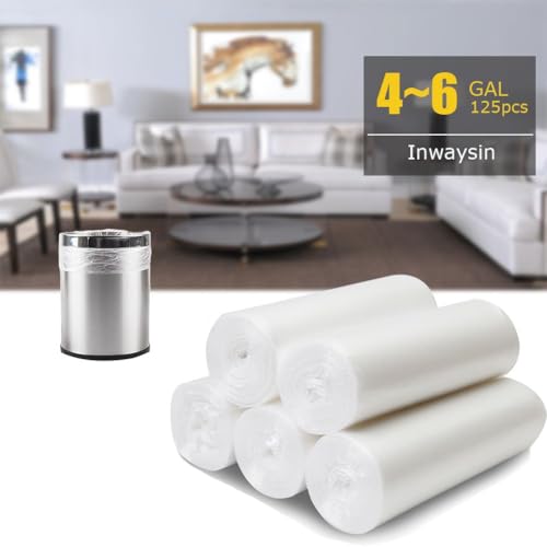 4 Gallon Trash Bags, Garbage Bags Waste Bin Strong Wastebasket Liners Bags for Kitchen Home Bedroom Bathroom Office-125 Counts (Clear White) - style: Clear White-4Gal-125-2