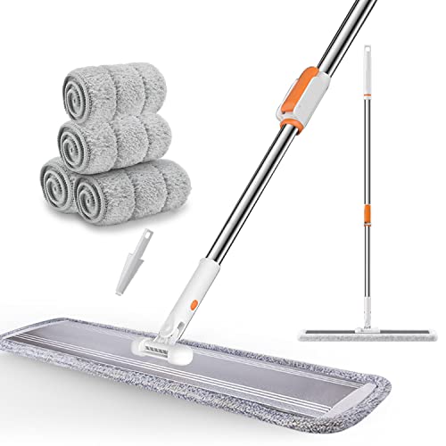 Flat Mop for Cleaning Floors Heavy Duty Microfiber Wet Mop Deep Cleaning for Hardwood, Tile & Laminate, Includes 4 Reusable Washable Pads and Adjustable Long Handle (32 in Mop Set) - color: 32 in Mop Set
