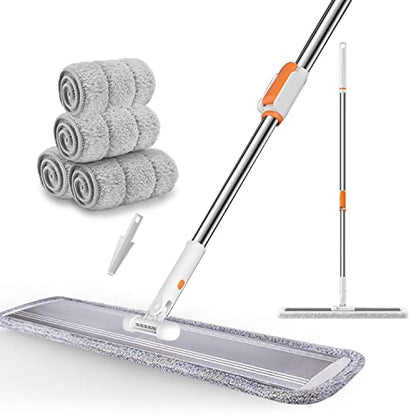 Flat Mop for Cleaning Floors Heavy Duty Microfiber Wet Mop Deep Cleaning for Hardwood, Tile & Laminate, Includes 4 Reusable Washable Pads and Adjustable Long Handle (32 in Mop Set) - color: 32 in Mop Set
