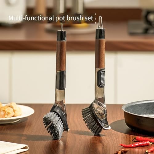 4 in 1 Soap Dispensing Dish Brush for Kitchen with Long Handle, Dish Wand with Wood Pulp Sponge, Replacement Heads Included - color: As Show
