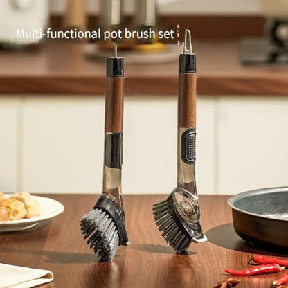 4 in 1 Soap Dispensing Dish Brush for Kitchen with Long Handle, Dish Wand with Wood Pulp Sponge, Replacement Heads Included - color: As Show