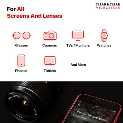 Clean & Clear Microfiber Cleaning Cloth, Extra Large [10 Pack] Ultra Premium Microfiber Cleaning Cloth - Microfiber Cloth for Camera Lens, Glasses, Screens, and All Lens. - size: 10 Pack