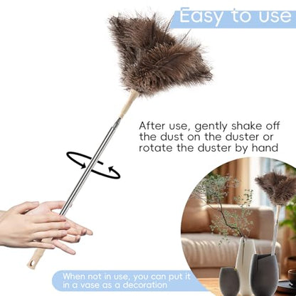 THARAHT Extendable Ostrich Feather Duster up to 27-94 inches Fluffy Feathers Long Handle Reusable for Cleaning Ceiling Fan Pendant lamp High Ceiling Blinds Furniture Feather Duster - size: 27-94inch