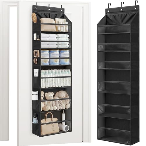 STORAGE MANIAC Over the Door Organizer 6-Shelf Closet Hanging Storage with 14 Mesh Pockets, 66lbs Capacity Clear Deep Pockets Behind Door Storage for Nursery, Bathroom, Bedroom, 1 Pack Black - color: Black