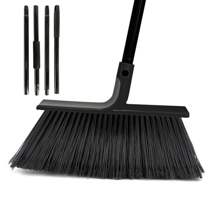 Large Angle Brooms Indoor Outdoor Broom with Long Handle Stiff Bristle Sweeper for Kitchen Garage Deck Courtyard Lobby Patio Lawn Leaves (Black) - color: Black