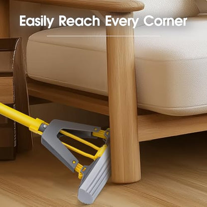 Sponge Mop,Masthome Roller Sponge Mop,Easy Self Squeeze Mop and Stainless Steel Handle,PVA Mops with 3 Absorbent Mop Refills for Home Use Tile Floor Bathroom Cleaning - color: Yellow-grey