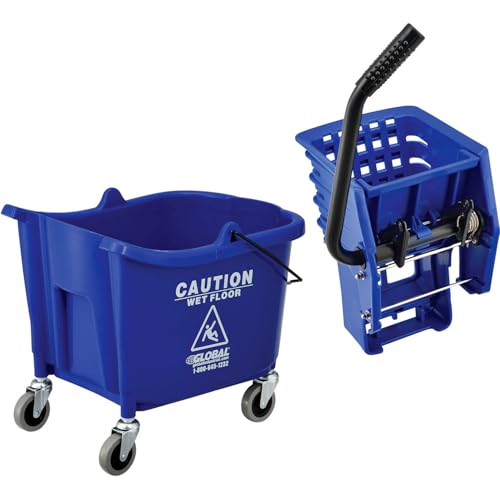 Global Industrial Commercial Mop Bucket and Wringer Combo with Side Press, 38 Quart Capacity, Durable Corrosion-Resistant Polypropylene, 3" Swivel Casters, Blue - color: Blue