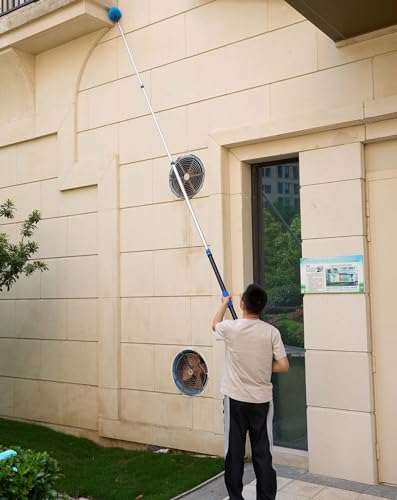 25 Foot High Reach Ceiling Fan Duster with 7-18ft Heavy Duty Extension Pole, Microfiber Feather, Cobweb Duster, Window Squeegee Kit, Cleaning Gloves - size: 18ft