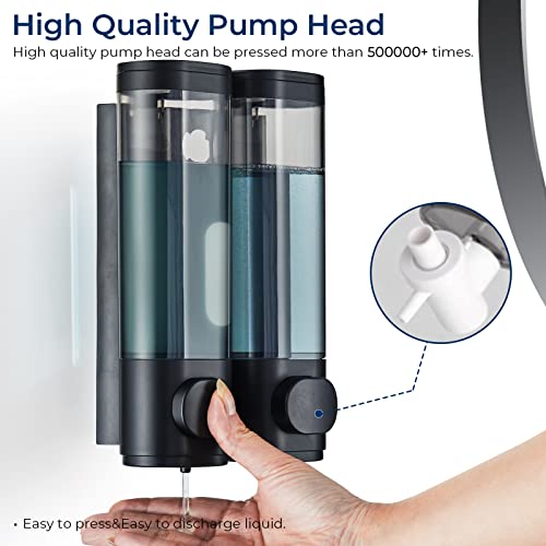 Pollock Shampoo and Conditioner Dispenser Wall Mounted, Shower Soap Dispenser 2 Chamber No Drill, Shampoo Dispenser for Shower, Body Wash Dispenser for Bathroom, Large Capacity, (Black 2 Chamber) - color: Black 2 Chamber