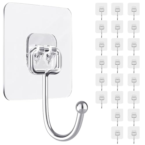 ZESLMG Large Adhesive Hooks for Hanging, 22 Pack Self Sticky Wall Hooks Heavy Duty 15lb Clear, Removable Shower Hook No Damage for Towel Key Coat Wreath Picture Outdoor Bathroom Kitchen, Waterproof - size: 22 Separable Large Hook