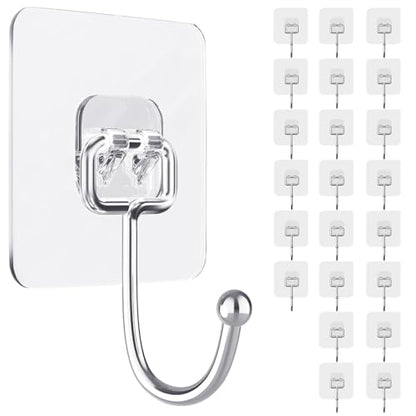 ZESLMG Large Adhesive Hooks for Hanging, 22 Pack Self Sticky Wall Hooks Heavy Duty 15lb Clear, Removable Shower Hook No Damage for Towel Key Coat Wreath Picture Outdoor Bathroom Kitchen, Waterproof - size: 22 Separable Large Hook