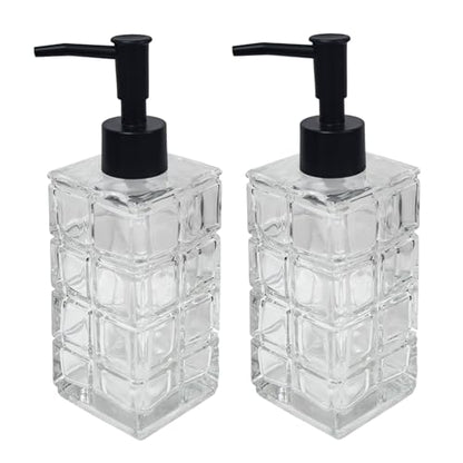 Clear Glass Soap Dispenser with Black Pump, 2 Pack 11oz Square Hand Dispenser, Refillable Lotion & Dish Soap, Bathroom Shower Gel - color: Square Clear