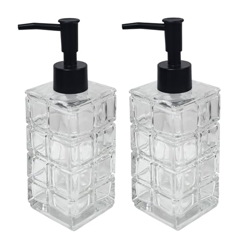 Clear Glass Soap Dispenser with Black Pump, 2 Pack 11oz Square Hand Dispenser, Refillable Lotion & Dish Soap, Bathroom Shower Gel - color: Square Clear