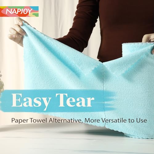 Napjoy Microfiber Cleaning Cloth Roll, 75PK Easy Tear Away Reusable Paper Towels, 12" x 12", Lint-Free and Scratch-Free with Patented Fiber Technology Microfiber Towel Roll, Blue - color: Blue