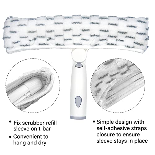3 PCS Window Scrubber Refill Sleeve, Reusable & Washable Scrubber Replacement Head for Window Professional Microfiber Cover Window Washer Replacement Cover (White & Gray) - 11 Inch