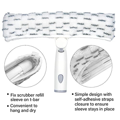 3 PCS Window Scrubber Refill Sleeve, Reusable & Washable Scrubber Replacement Head for Window Professional Microfiber Cover Window Washer Replacement Cover (White & Gray) - 11 Inch