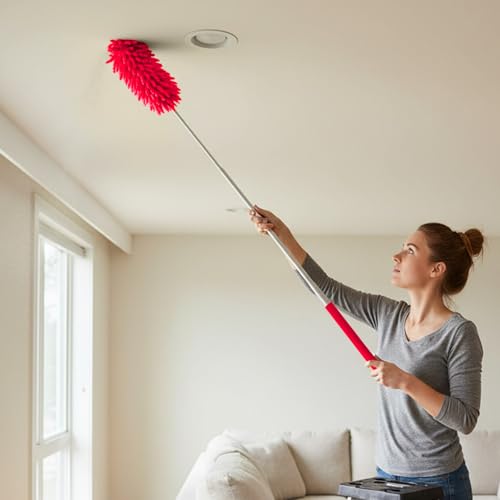 Dusters for Cleaning with Extension Pole, High Reach Extendable Microfiber Duster Washable Dust Cleaner for Ceiling Fan Cobweb Corner Furniture, Pink - color: Pink, size: 29.25 × 1.95 × 1.95 in