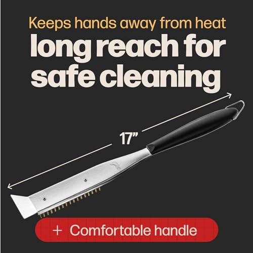 Hans Grill 2-in-1 Pizza Oven Brush & Scraper | Dual-Purpose Pizza Stone Brush Scraper with Stainless Steel Head | Outdoor Oven Cleaning Accessories, Stone Cleaner, Essential Cooking Tools.