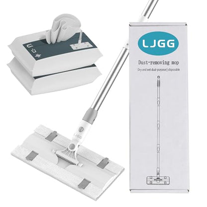 Disposable Pad Flat Mop for Floor Cleaning, 15.7 in (40 cm) Aluminum Base, 52 in Aluminum Handle, Includes 20 Dry Pads + 20 Wet Pads, Hands-Free Easy Clean – LJGG (Gray/White) - size: 51.7 in Handle, 10.8 x 5.1 in Mop Head