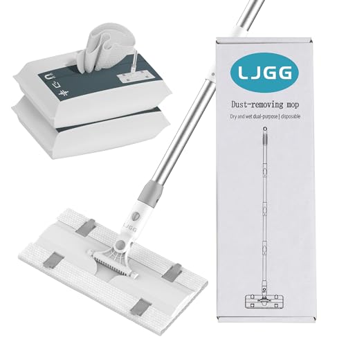 Disposable Pad Flat Mop for Floor Cleaning, 15.7 in (40 cm) Aluminum Base, 52 in Aluminum Handle, Includes 20 Dry Pads + 20 Wet Pads, Hands-Free Easy Clean – LJGG (Gray/White) - size: 51.7 in Handle, 10.8 x 5.1 in Mop Head