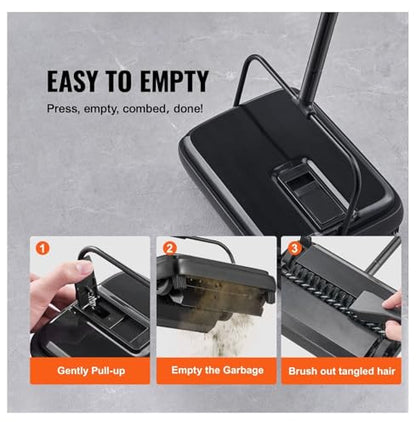 Carpet Sweeper - 7.87" Manual Floor Sweeper for Hardwood, Laminate, Rugs - Non-Electric Dustpan with Comb - Home Office Cleaning