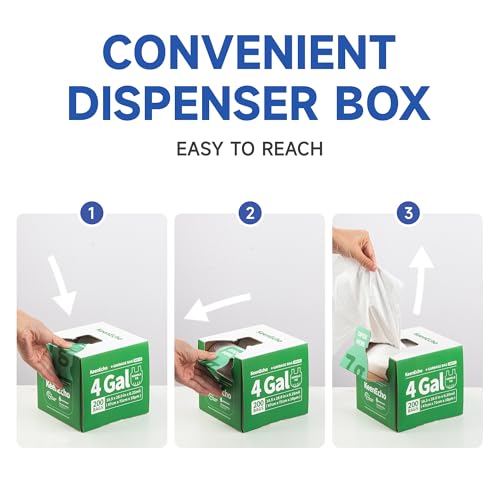 Small Trash Bags with Handles - Ocean Plastic Upcycling - Plastic Garbage Bags, Can Bin & Waste Basket Liner for Kitchen, Bathroom, Office and Pets,3 Gallon 200 Count White - color: 3Gal White, size: 1 DISPENSER BOX