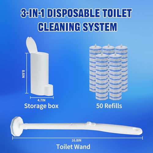 Disposable Toilet Brush and Holder Set, with 50 PCS Toilet Bowl Refills for Clorox, Wall Mounted Disposable T-oilet Bowl Kit, for Bathroom, Sink & Bathtub, Touchless T-oilet Cleaning System