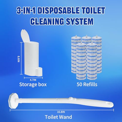 Disposable Toilet Brush and Holder Set, with 50 PCS Toilet Bowl Refills for Clorox, Wall Mounted Disposable T-oilet Bowl Kit, for Bathroom, Sink & Bathtub, Touchless T-oilet Cleaning System
