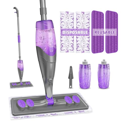 Spray Mop for Floor Cleaning with 2 Washable + 2 Disposable Pads & 520ML Refillable Bottle Bundles