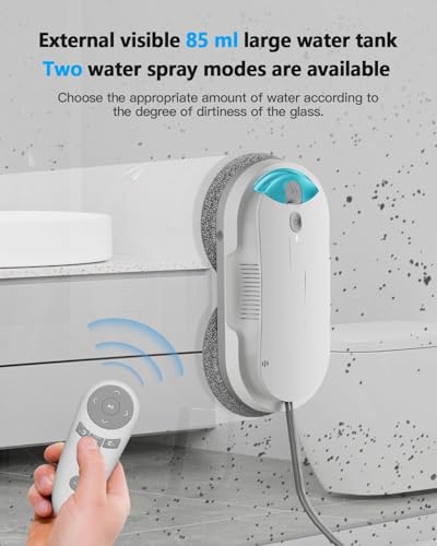 Window Cleaning Robot - Double Helix 4800-6400Pa Suction, Dual Ultrasonic Spray, 85ml Tank, Edge Detection, Anti-Drop, 3 Cleaning Modes for Streak-Free Glas - color: White