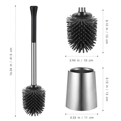 HAMITOR Toilet Bowl Brush Holder Set: 2Pack Silicone Stainless Steel Deep Cleaning Toilet Cleaner Brush for Bathroom Restroom - Compact Modern Rv Toilet Scrubber Accessories with Caddy