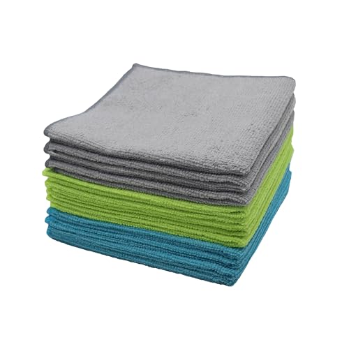Grip 12 pc Microfiber Cleaning Cloths, 12" x 12" - Ultra Absorbent - Lint & Streak Free - Non-Abrasive - Reusable & Washable - Dry, Buff, Wax, Polish