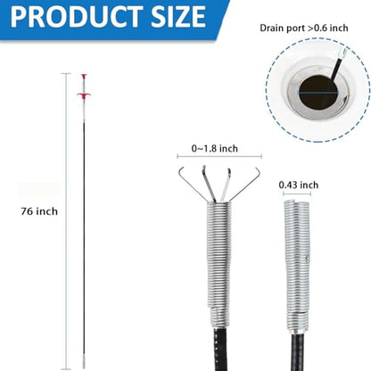 Drain Snake,76 inch Flexible Grabber Claw Pick Up Reacher Tool,Drain Clog Remover - Gutter Cleaning Tools for Home Sink, Bathroom Tub,Drain, Toilet, Tight Spaces - style: 76 in