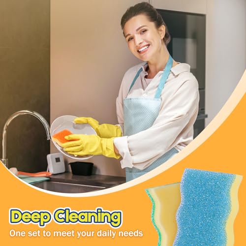 LAUNDRYLUX Scrub Sponge, 4 Pack Dual-Sided Temperature-Responsive Scrubber - Non-Scratch - Multipurpose Dish Sponges for Kitchens, Bathrooms, and Outdoor Use - Wave-Shaped - style: Wave-Shaped