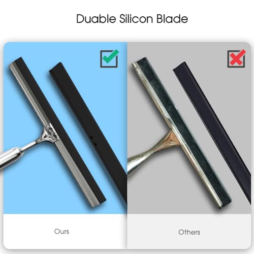 Shower Squeegee for Glass Doors Stainless Steel with Self Adhesive Hook Window Squeegee for Shower Door Bathroom Mirror Wiper, Window Glass Cleaning - size: 14 inches