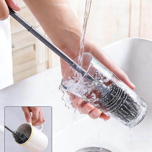 Flexible Silicone Cup Brush – Long-Handle Tool for Deep Cleaning Bottles & Narrow Necks-Grey