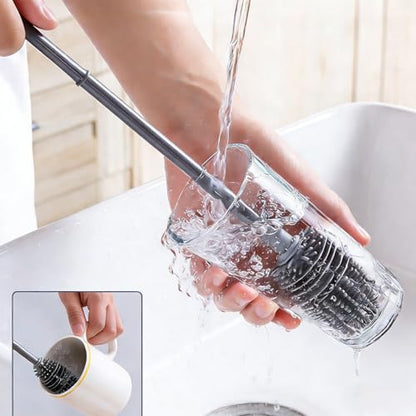 Flexible Silicone Cup Brush – Long-Handle Tool for Deep Cleaning Bottles & Narrow Necks-Grey