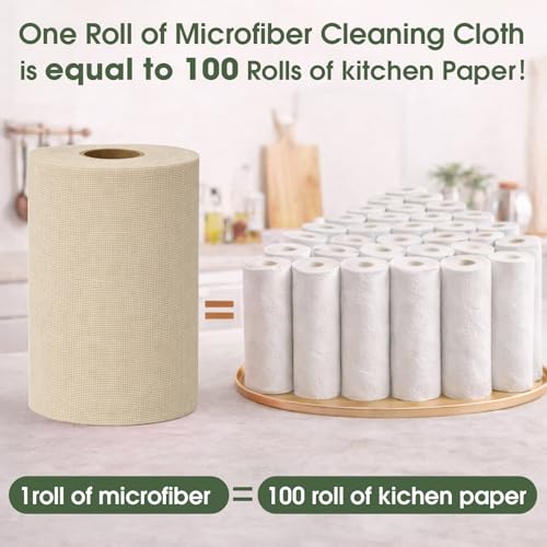 Microfiber Cleaning Cloth Roll - 100 Pack Tear Away Microfiber Paper Towels, Reusable, Washable, Scratch-Free, Kitchen Towels for Car, Home, Kitchen, Glass, Dishes(Desert Gold) - color: Desert Gold