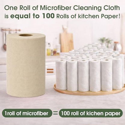 Microfiber Cleaning Cloth Roll - 100 Pack Tear Away Microfiber Paper Towels, Reusable, Washable, Scratch-Free, Kitchen Towels for Car, Home, Kitchen, Glass, Dishes(Desert Gold) - color: Desert Gold