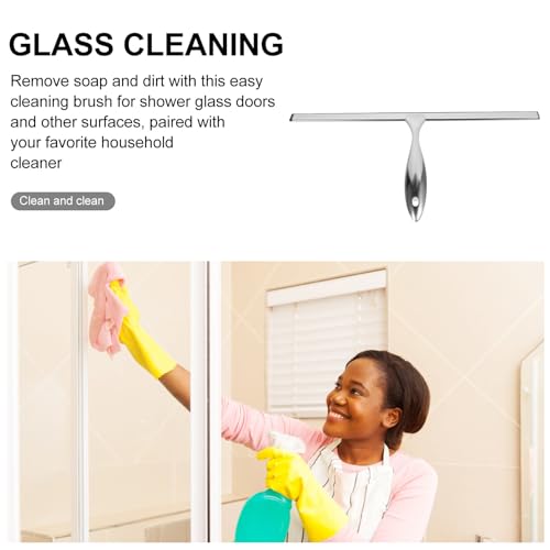 Glass Door Squeegee 14-inch Stainless Steel Shower Squeegee with Nail-Free Adhesive Hook Window Cleaning Tool for Bathroom and Car Windows