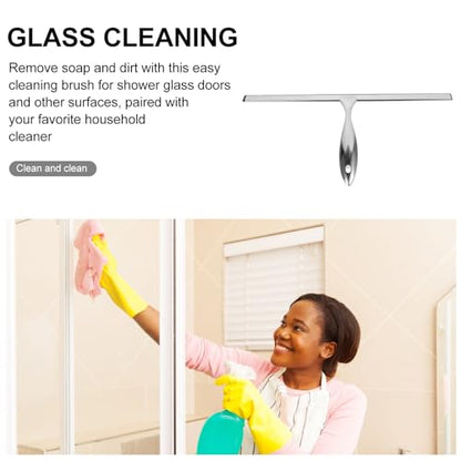 Glass Door Squeegee 14-inch Stainless Steel Shower Squeegee with Nail-Free Adhesive Hook Window Cleaning Tool for Bathroom and Car Windows