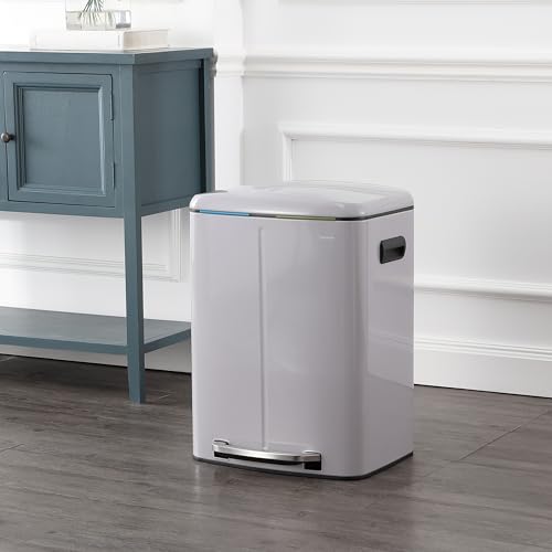 happimess HPM1005I Marco Rectangular 10.6-Gallon Double Bucket Trash Can with Soft-Close Lid, Fog Gray, Fingerprint Resistant, Modern, Minimalistic for Home, Kitchen, Office, Bedroom, Bathroom - color: Fog Gray