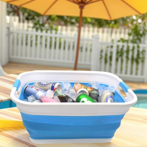 SAMMART 41L (10.8 gallon) Collapsible Plastic Laundry Basket - Foldable Pop Up Storage Container/Organizer - Portable Washing Tub - Space Saving Hamper/Basket (Rectangular, Sky Blue) - color: Sky Blue