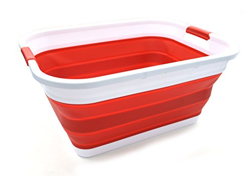 SAMMART 41L (10.8 gallon) Collapsible Plastic Laundry Basket-Foldable Pop Up Storage Container/Organizer-Portable Washing Tub-Space Saving, Water capacity: 32L (8.4 gallon) (Rectangular, Red) - color: Red