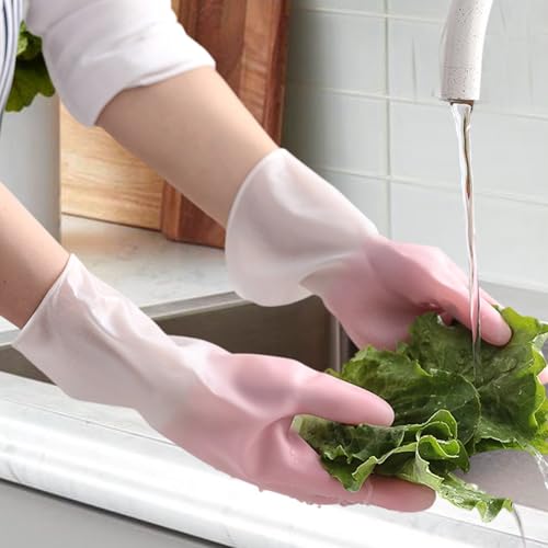 Long Cuff Cleaning Gloves Waterproof Reusable Household Gloves Anti Slip Grip for Kitchen Dishwashing Bathroom Garden Tasks - color: Pink, size: Medium