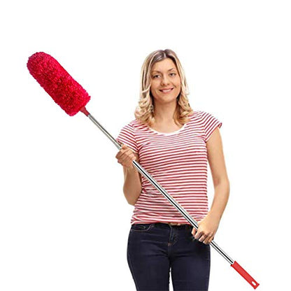 DELUX Microfiber Feather Duster Extendable Cobweb Duster with 100 inches Extra Long Pole, Bendable Head & Scratch-Resistant Hat for Cleaning Ceiling Fan, High Ceiling, Blinds, Furniture & Cars Red - color: Red